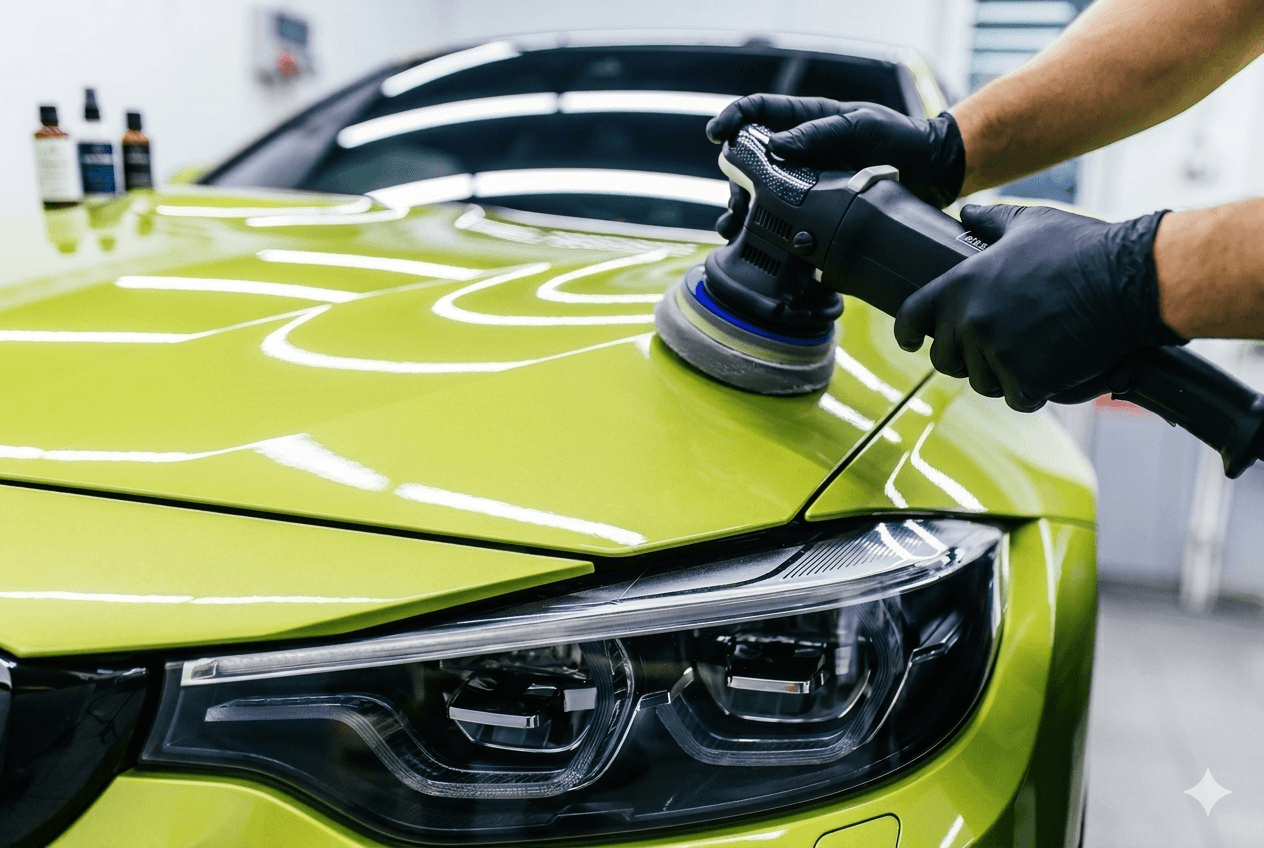 Mirror-like automotive paint reflection after multi-stage paint correction